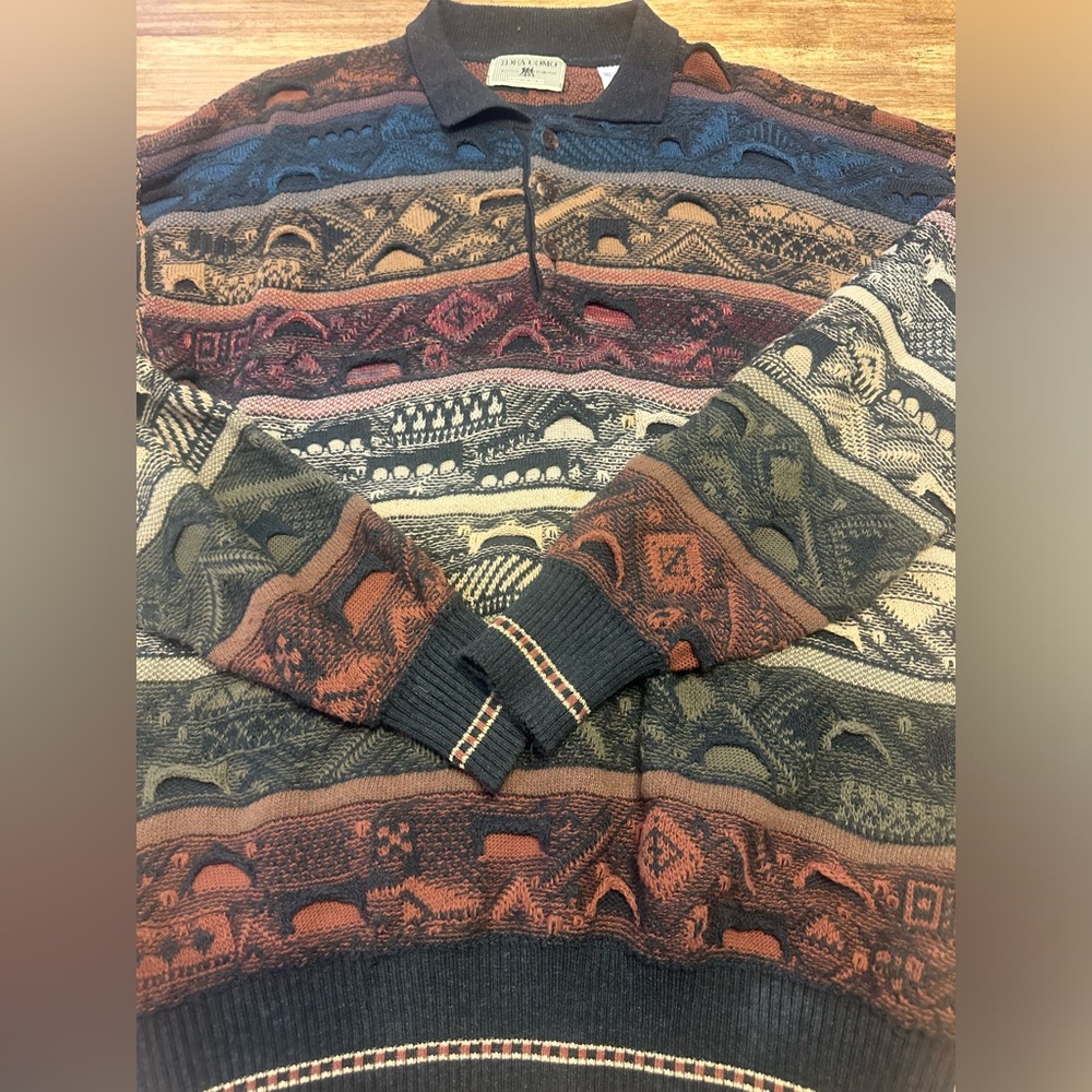 Idea Uomo - Styled In Italy - "Coogi" Style  Sweater - Large 1/4 Button